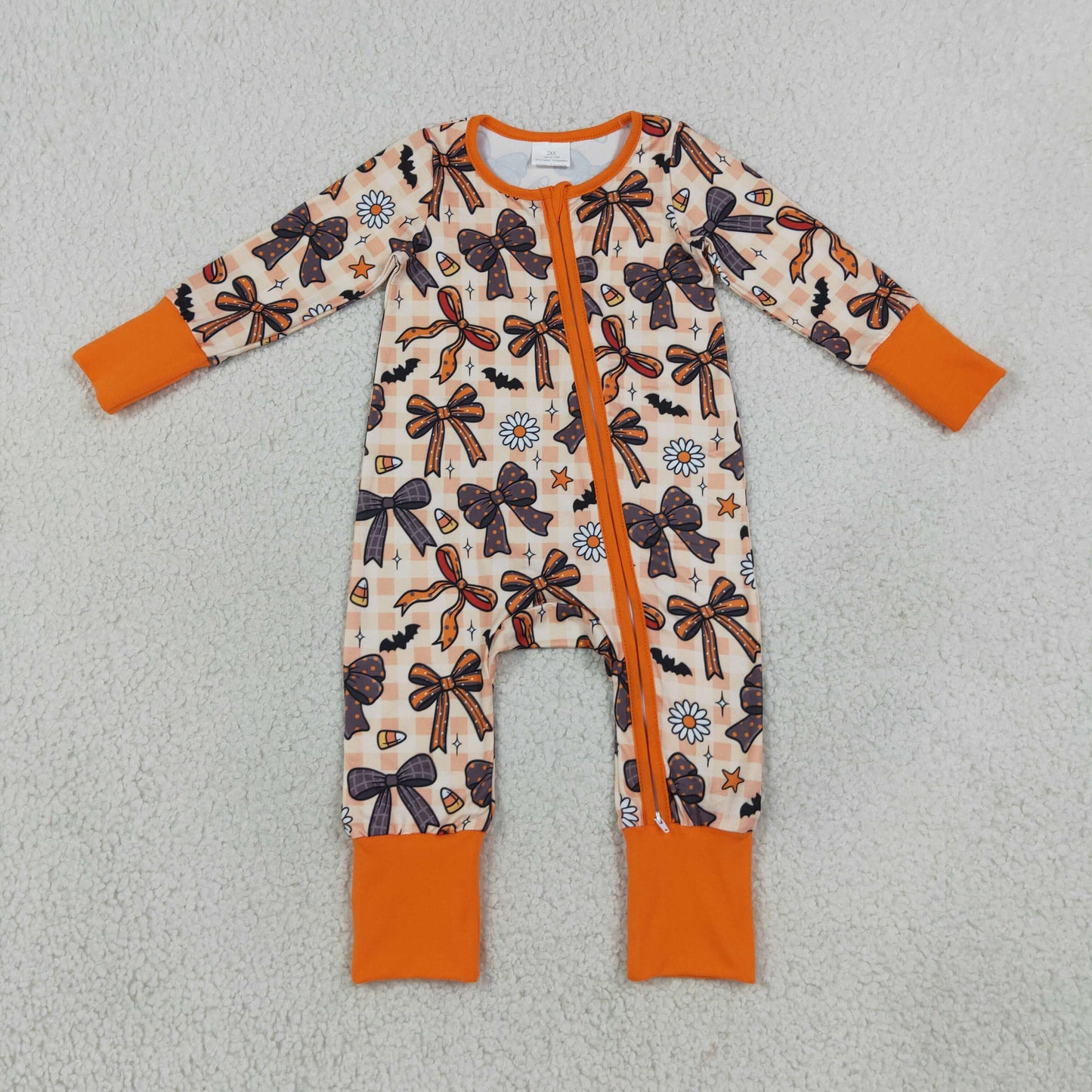 RTS NO MOQ Sibling milk silk Baby Girls Bats Flowers Pockets Tunic Ruffle Pant Halloweens Clothes Sets Rompers Dress