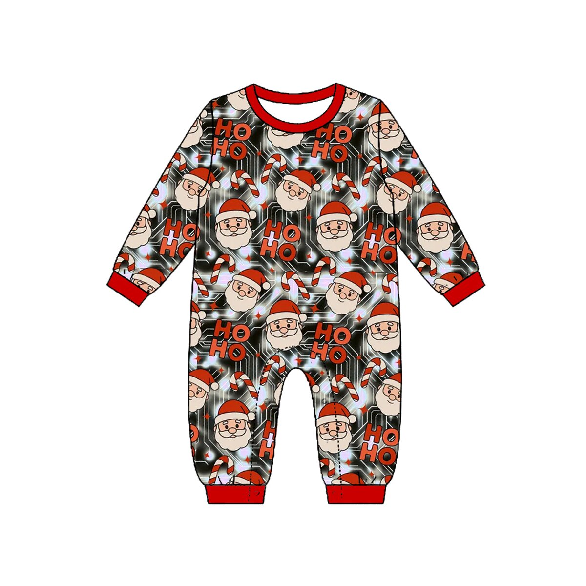 (Preorder new) No moq Baby Boys Red Long Sleeve Top Santa Claus Print Pants Set Long Sleeve Romper