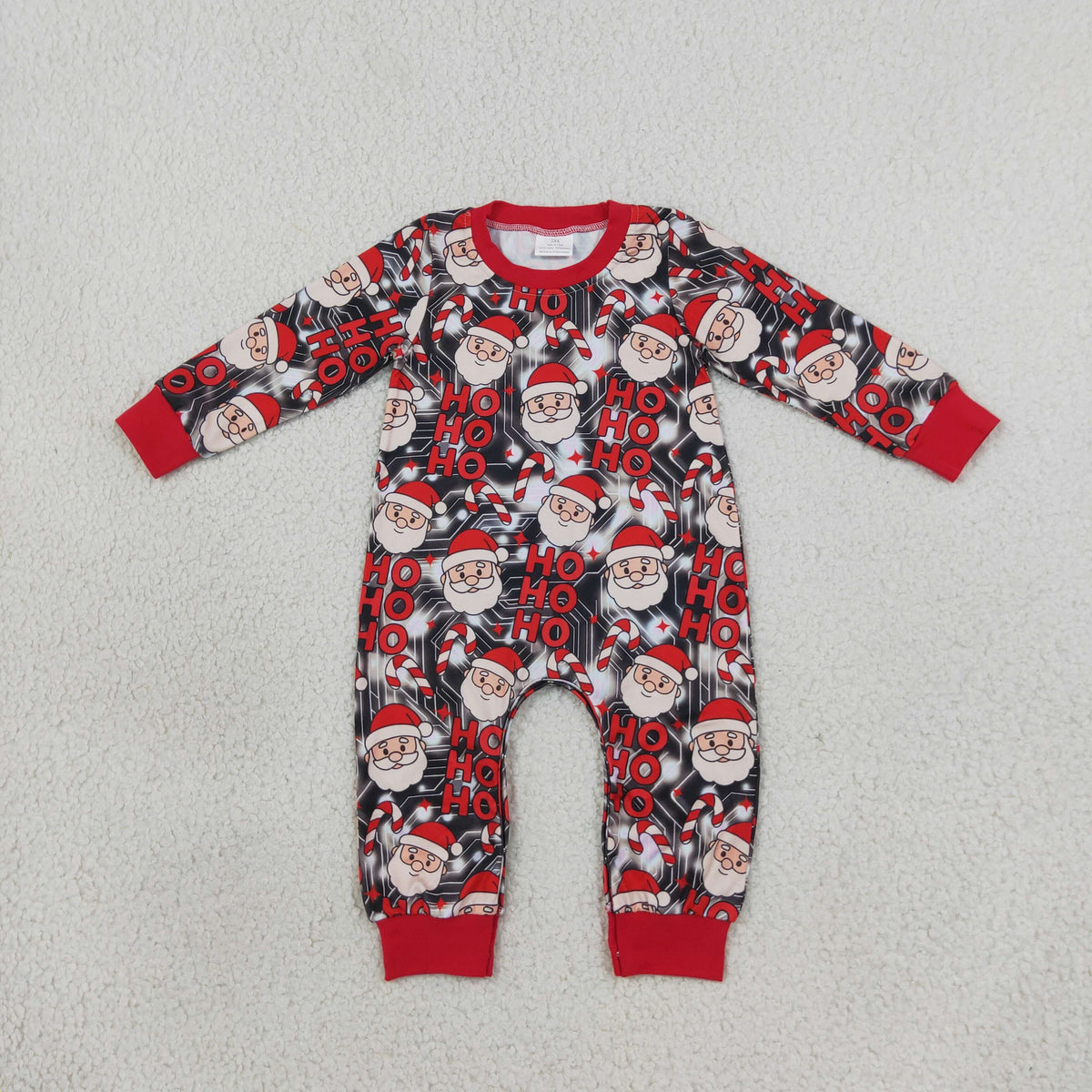 NEW RTS NO MOQ milk silk LR3162 Baby Boys Santa Candy Letter Print Long Sleeve Christmas Romper