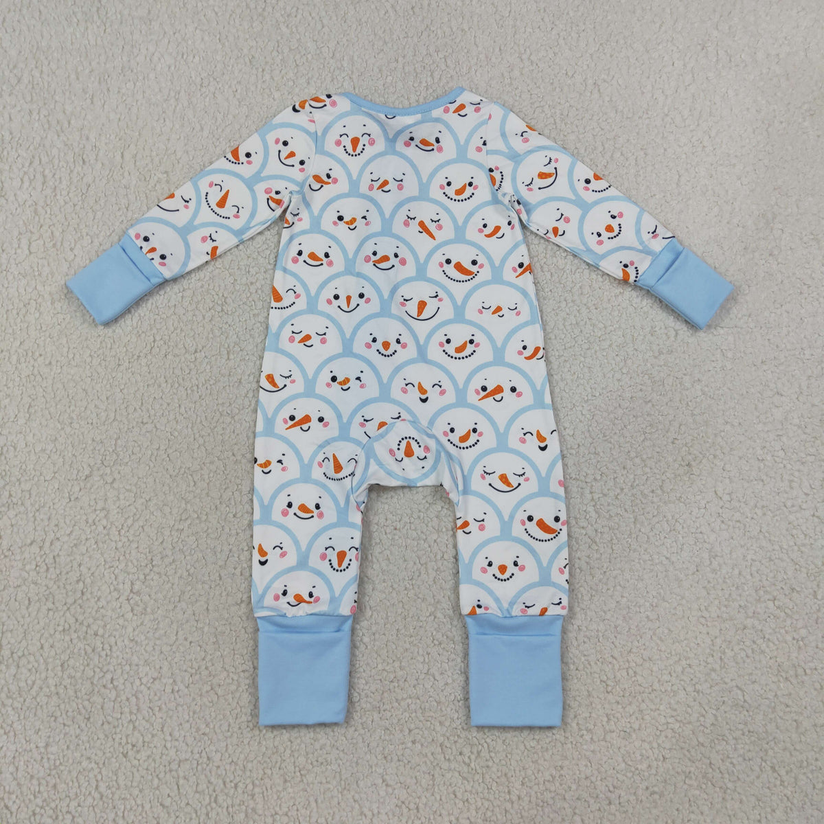 NEW RTS NO MOQ milk silk LR3166 Baby Boys Long Sleeve Blue Snowman Print Two Way Zip Front Convertible Christmas Romper=