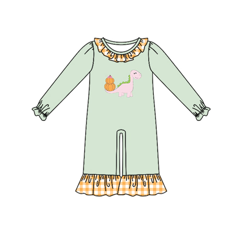 (Preorder new) No moq Baby Girls Boys Mint Green Pink Dinosaur Pumpkin  Long Sleeve Top Pants Set  Rompers