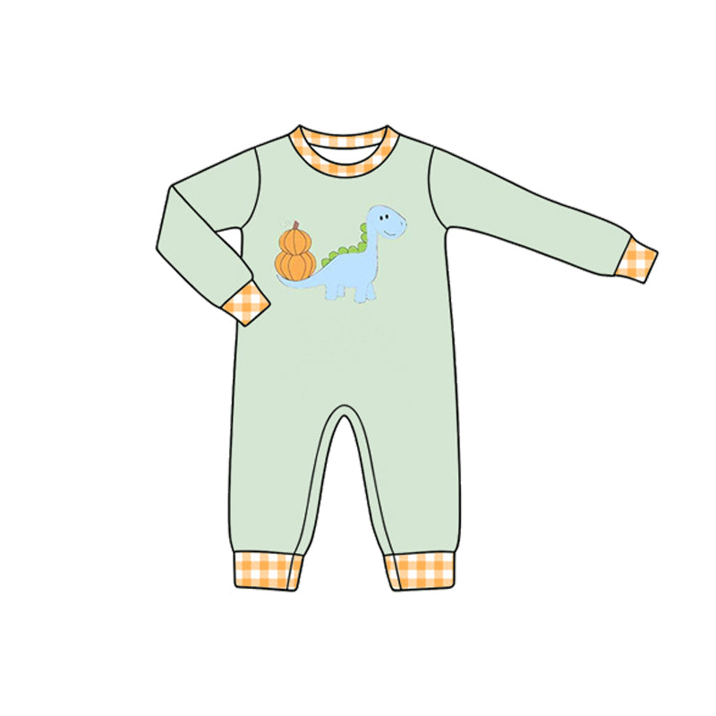 (Preorder new) No moq Baby Girls Boys Mint Green Pink Dinosaur Pumpkin  Long Sleeve Top Pants Set  Rompers