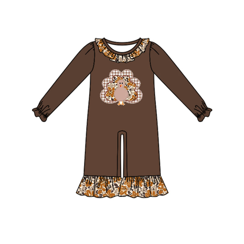 (Preorder new) No moq Baby Girls Boys Brown Plaid Turkey Long Sleeve Top Pants Set Rompers