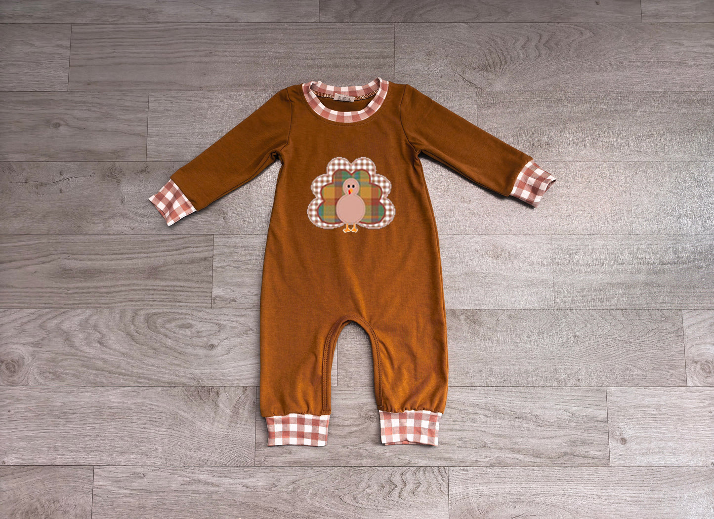 (Sample) No moq milk silk LR3170 Embroidery Turkey Baby Girls Thanksgivings Pant Holiday Rompers
