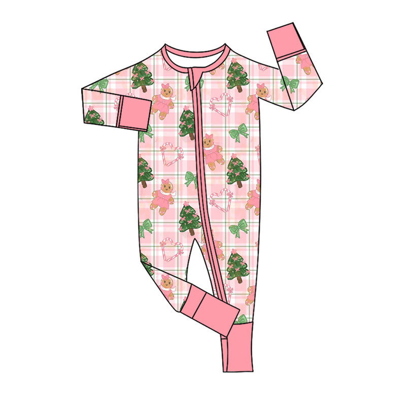 (Preorder new) No moq Baby Girls Pink Plaid Gingerbread Girl Christmas Ruffle Long Sleeve Top Pants Pajama Set Dress Rompers Blankets