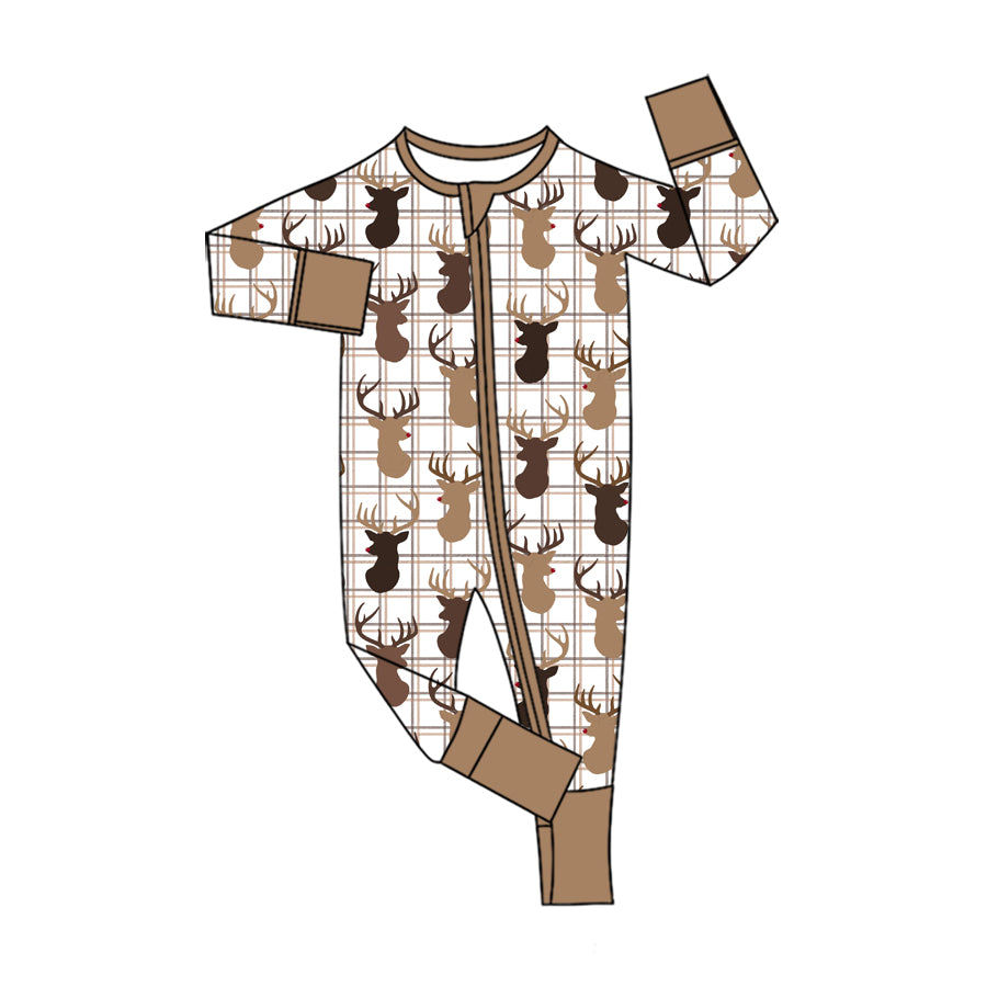 (Preorder new) No moq Baby Christmas Reindeer Wreath Bell Print Long Sleeve Zipper Romper