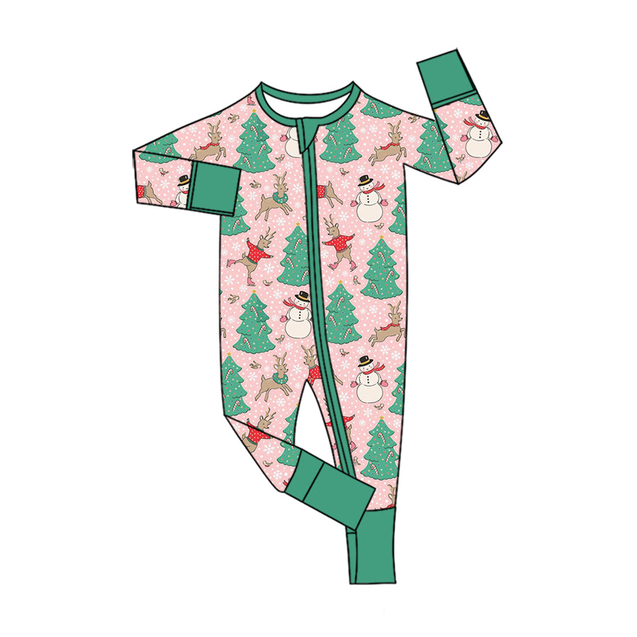 (Preorder new) No moq Baby Girls Boys Snowman Tree Deer Print Pocket Top Matching Pants Christmas Clothes Set Rompers Blankets