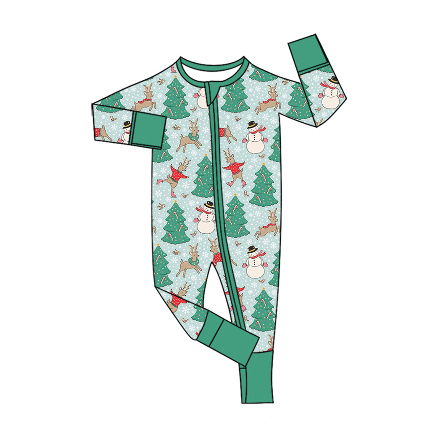 (Preorder new) No moq Baby Girls Boys Snowman Tree Deer Print Pocket Top Matching Pants Christmas Clothes Set Rompers Blankets