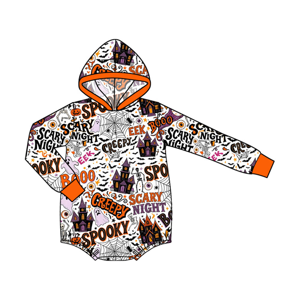 (Preorder new) No moq Baby Boys Halloweens Spooky Bats Print Zip Pullover Pocket Top Matching Jogger Set Rompers