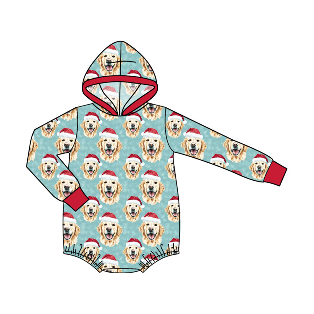 (Preorder new) No moq Baby Boys Christmas Hat Dogs Tree Print Zip Pullover Pocket Top Matching Jogger Set Rompers