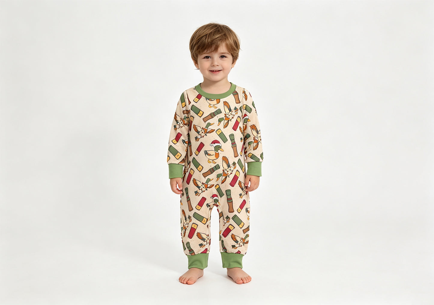 (Sample) No moq milk silk LR3209 Baby Boys Hat Ducks Calls Long Sleeve Christmas Pant Rompers