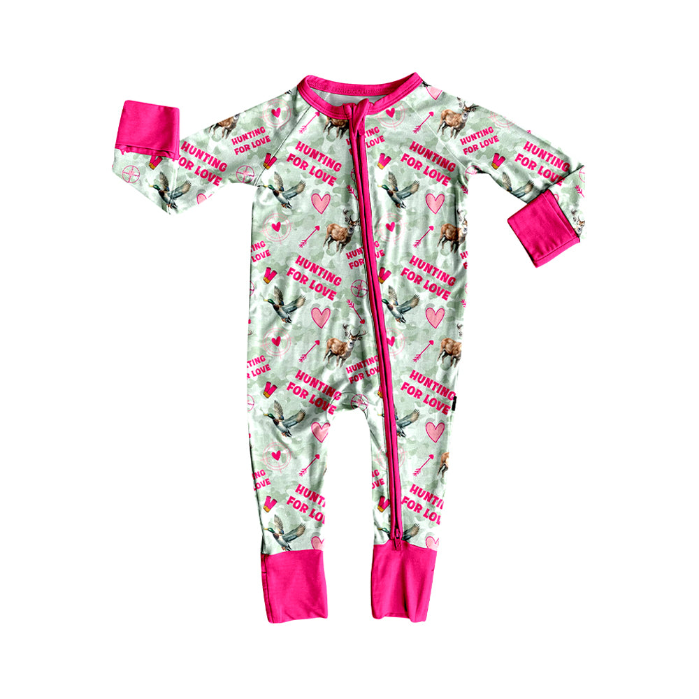 (Preorder new) No moq Baby Hunting Duck Camo Print Kids Pajamas Pink Zipper Baby Romper Set