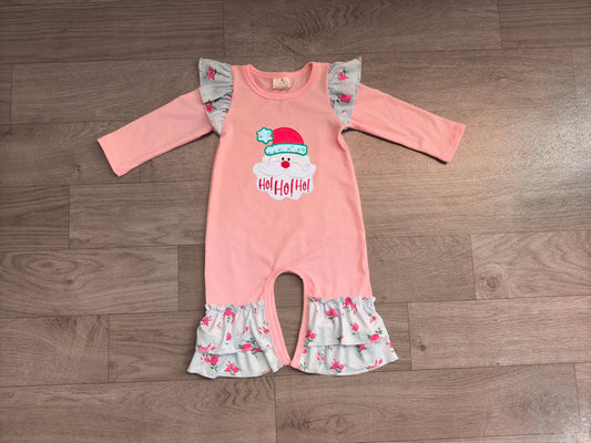 (Sample) No moq milk silk LR3215 Embroidery Flowers Santa Baby Girls Christmas Ruffle Pant Rompers Christmas Daily Wear Romper