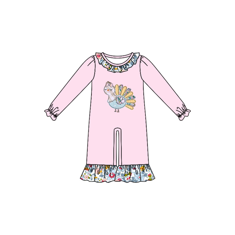 (Preorder new) No moq Baby Cute Print Pink Ruffle Girls Outfit Set Floral Flare Pants Frill Hem Baby Zipper Romper