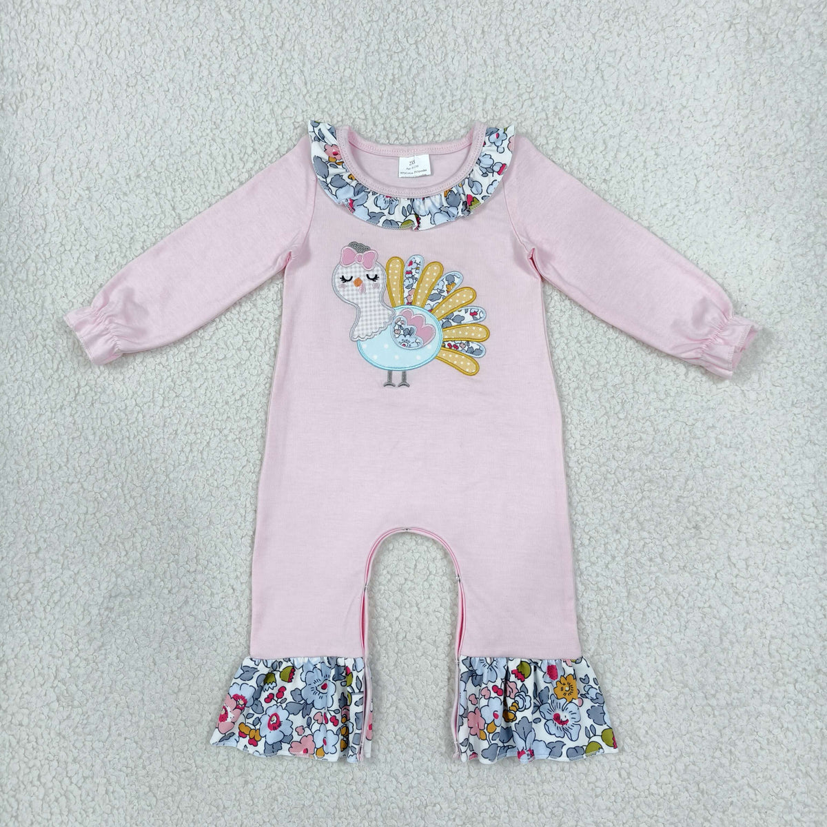 NEW RTS NO MOQ milk silk LR3216 Embroidery Flowers Turkey Baby Girls Thanksgivings Ruffle Pant Rompers Thanksgiving Daily Romper