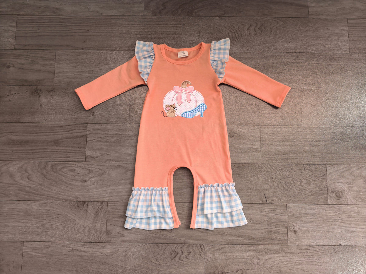 (Sample) No moq milk silk LR3217 Baby Girls Bow Pumpkins Fall Ruffle Pant Holiday Rompers