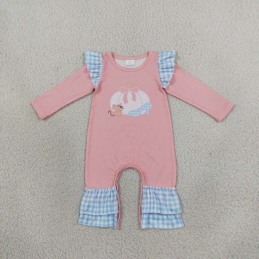 NEW RTS NO MOQ milk silk LR3217 Baby Girls Bow Pumpkins Fall Ruffle Holiday Rompers