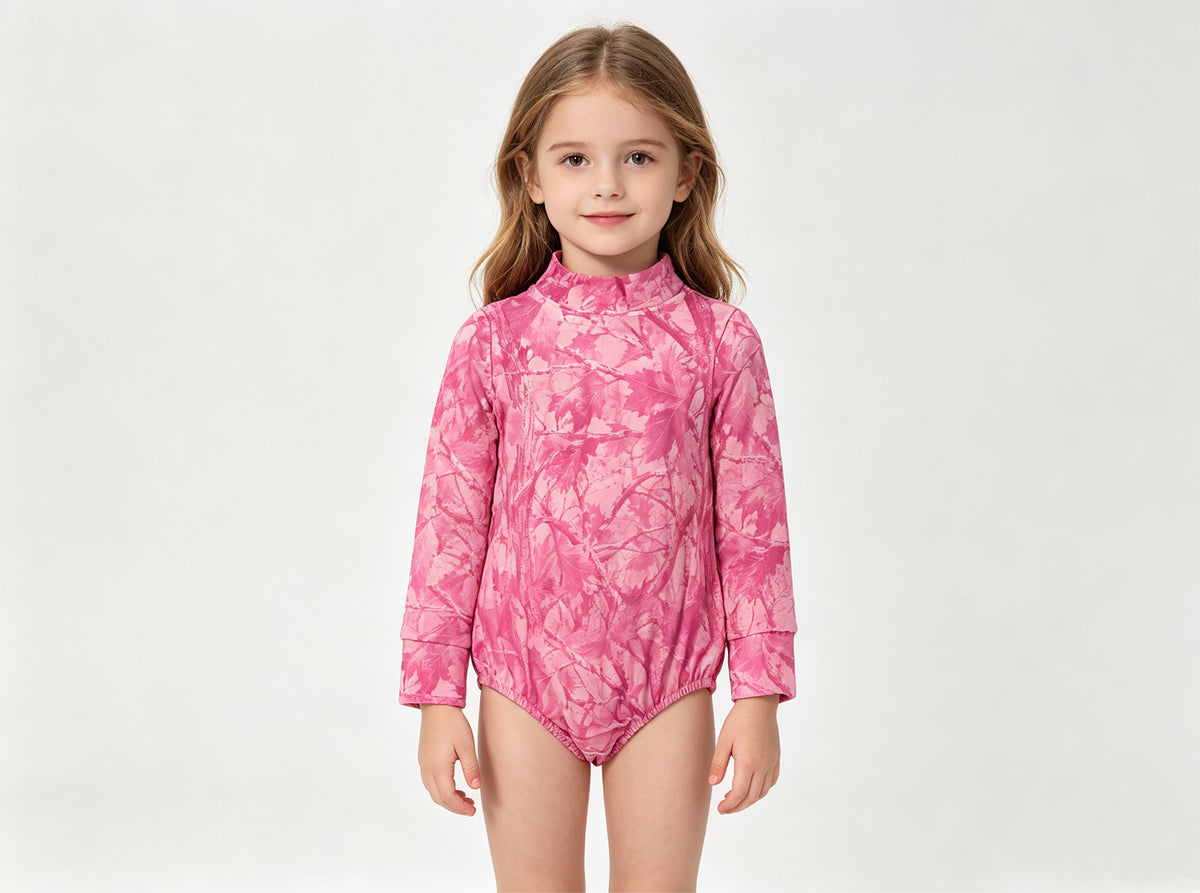 (Sample) No moq milk silk LR3224 Baby Girls Pink Leavers Camo Long Sleeve Rompers