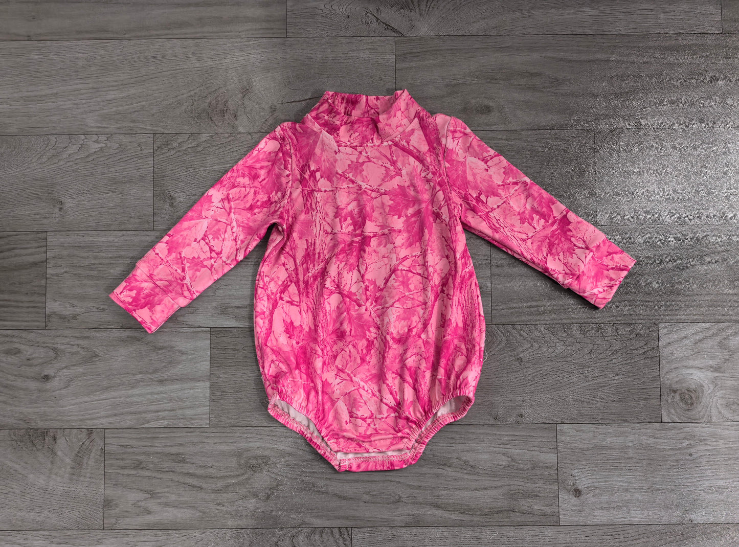 (Sample) No moq milk silk LR3224 Baby Girls Pink Leavers Camo Long Sleeve Rompers
