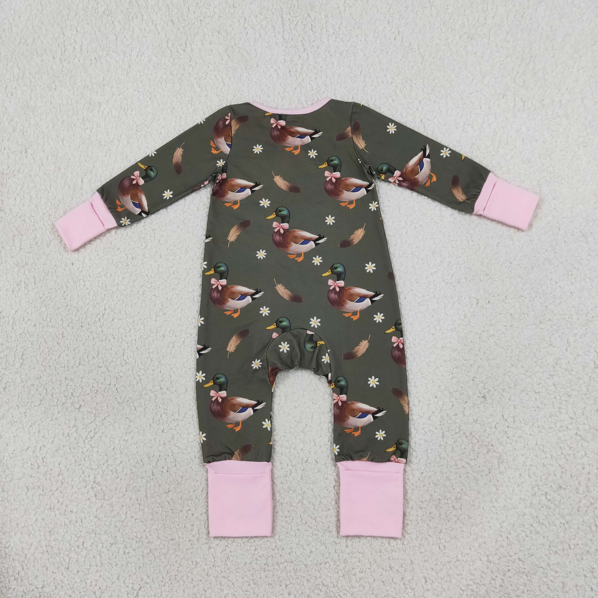 NEW RTS NO MOQ milk silk LR3225 Baby Girls Cute Flowers Ducks Two Way Zip Convertible Rompers