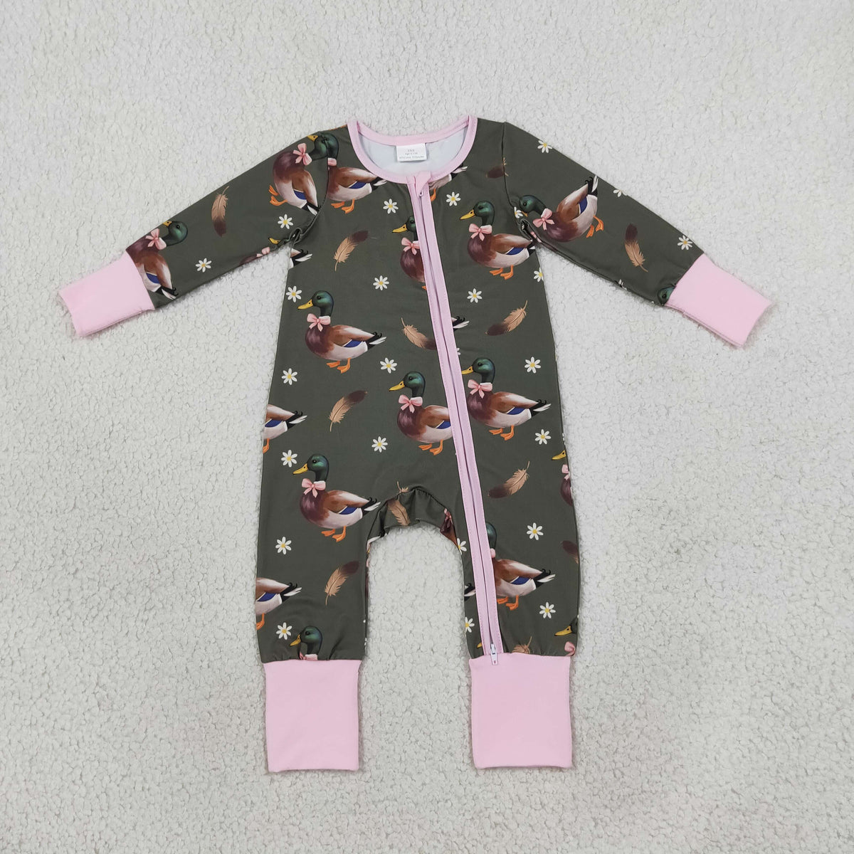 NEW RTS NO MOQ milk silk LR3225 Baby Girls Cute Flowers Ducks Two Way Zip Convertible Rompers