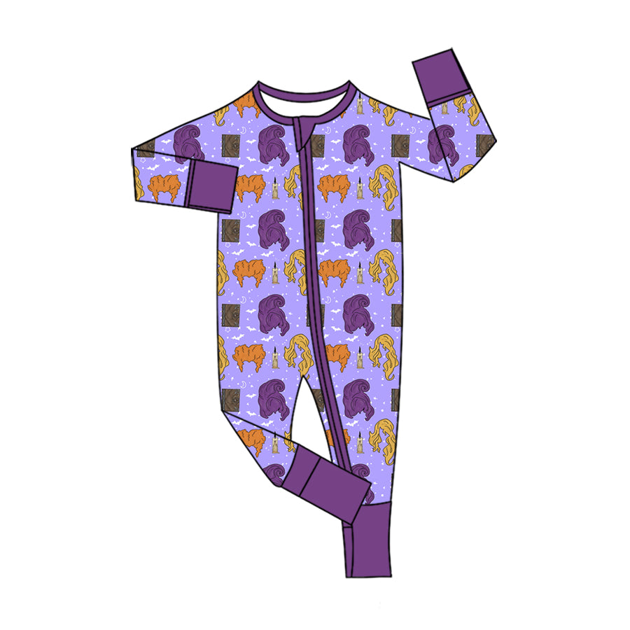 (Preorder new) No moq Baby Girls Halloween purple Outfit Quarter‑Zip Top Skirt Fuzzy Cuff Pajama Set Dress Zipper Romper