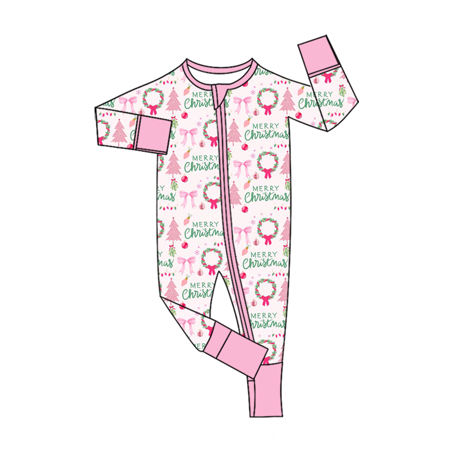 (Preorder new) No moq Baby girl Christmas Tree Kids Pajama Set Cute Zipper romper blanket
