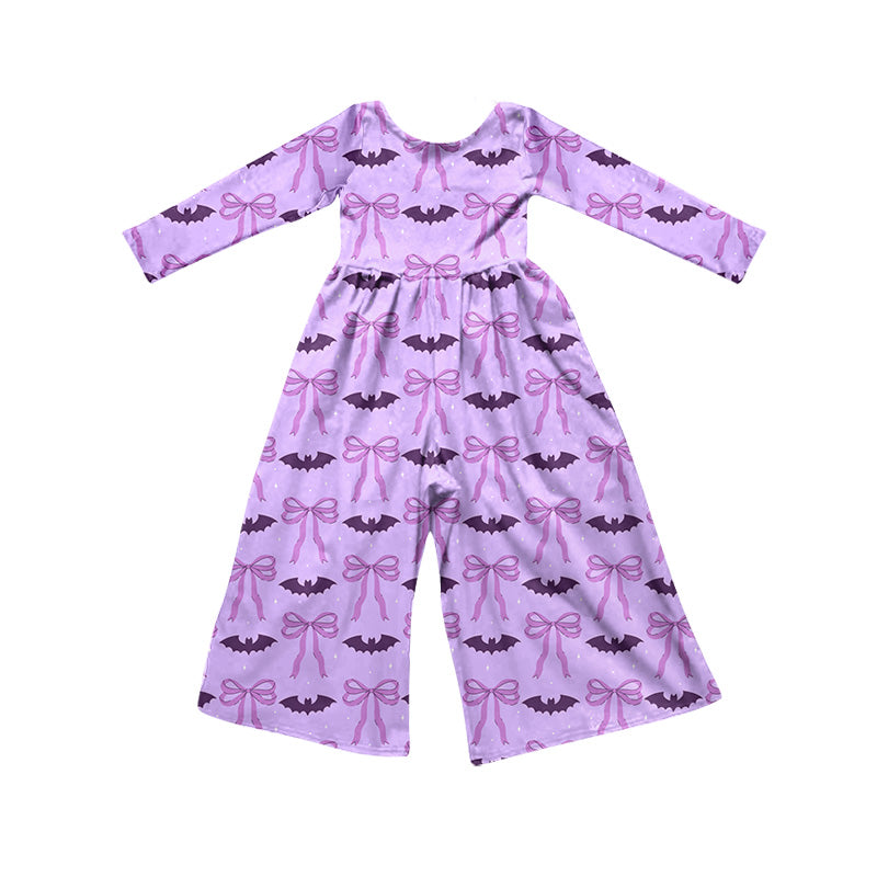 (Preorder new) No moq Baby Cute Purple Bow Print Long‑Sleeve set Pants jumpsuit