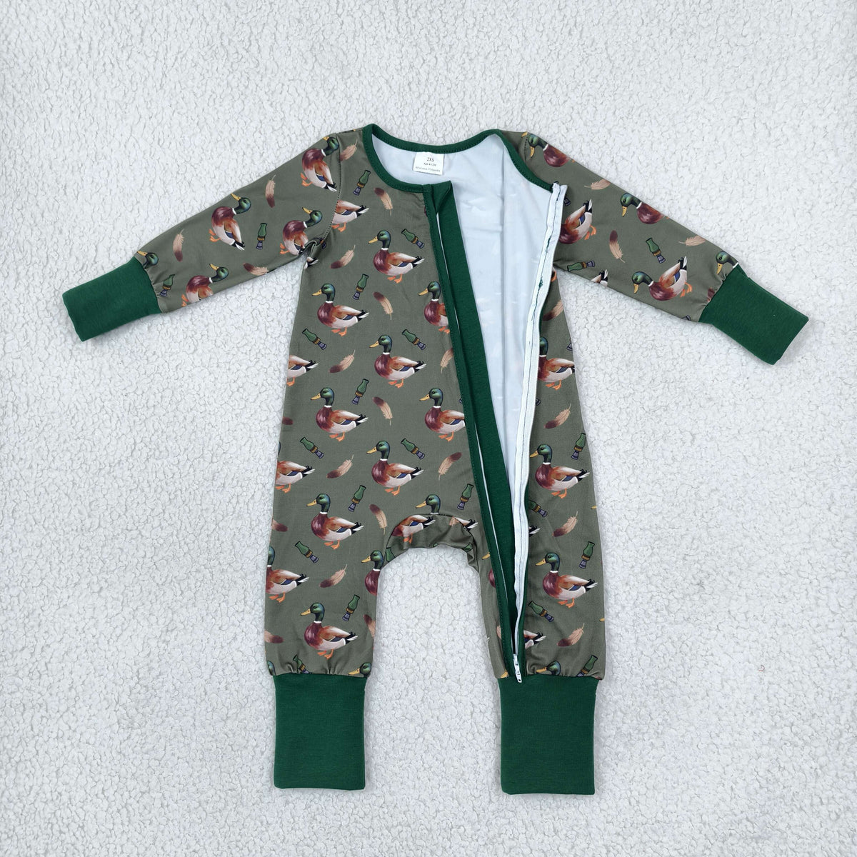 NEW RTS NO MOQ milk silk LR3232 Baby Boys Green Ducks Two Way Zip Convertible Daily Romper