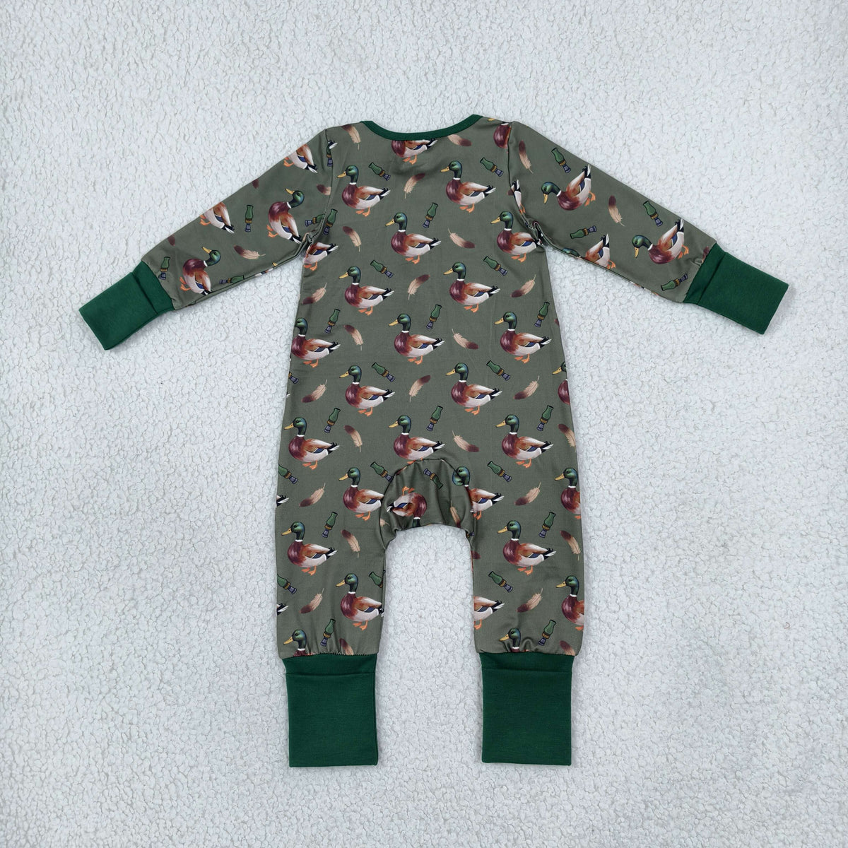 NEW RTS NO MOQ milk silk LR3232 Baby Boys Green Ducks Two Way Zip Convertible Daily Romper