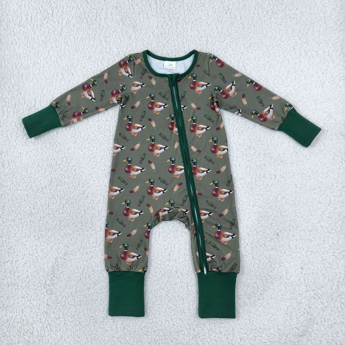 NEW RTS NO MOQ milk silk LR3232 Baby Boys Green Ducks Two Way Zip Convertible Daily Romper