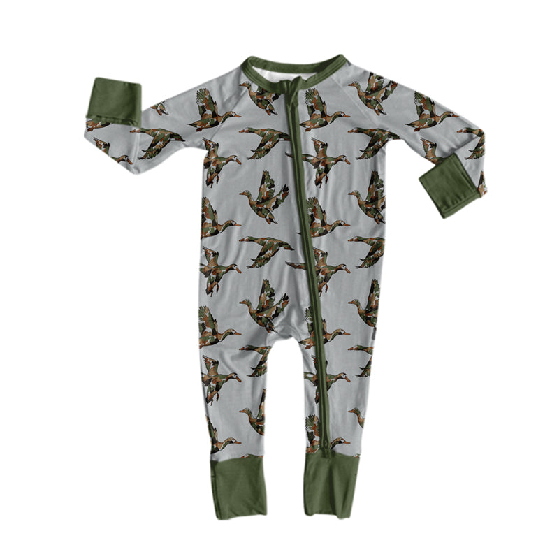 (Preorder new) No moq Boys Camo Ducks Hunting Print Long Sleeve Matching Pajamas Set Romper Blankets