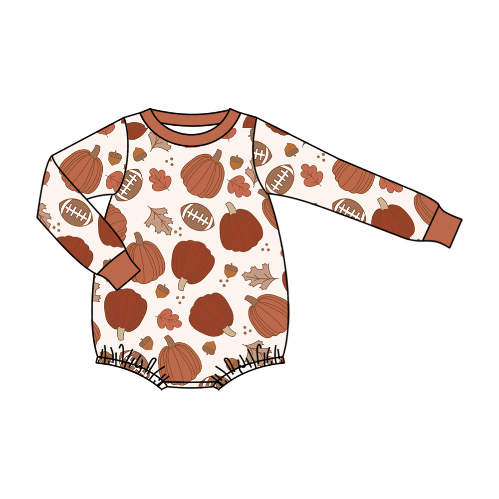(Preorder new) No moq Baby Pumpkins Football Print Long Sleeve Top And Pants Pajama Set Rompers Pullovers Top
