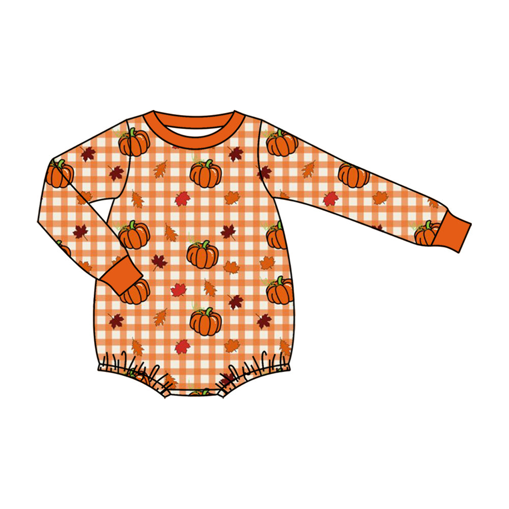 (Preorder new) No moq Baby Pumpkins Checked Print Long Sleeve Top And Pants Pajama Set Rompers Pullovers Top