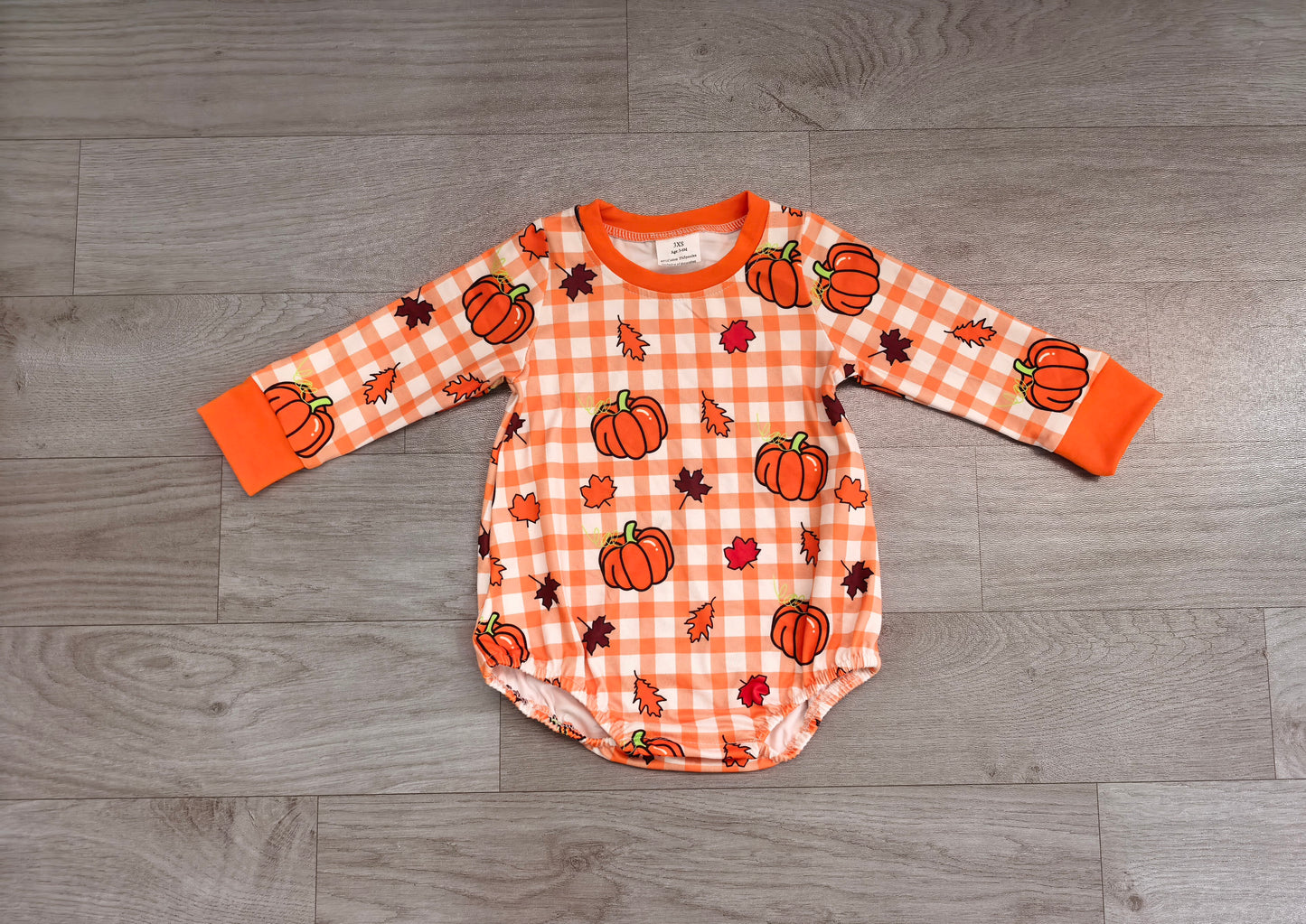 (Sample) No moq milk silk LR3236 Baby Boys Pumpkins Checked Long Sleeve Cute Fall Romper