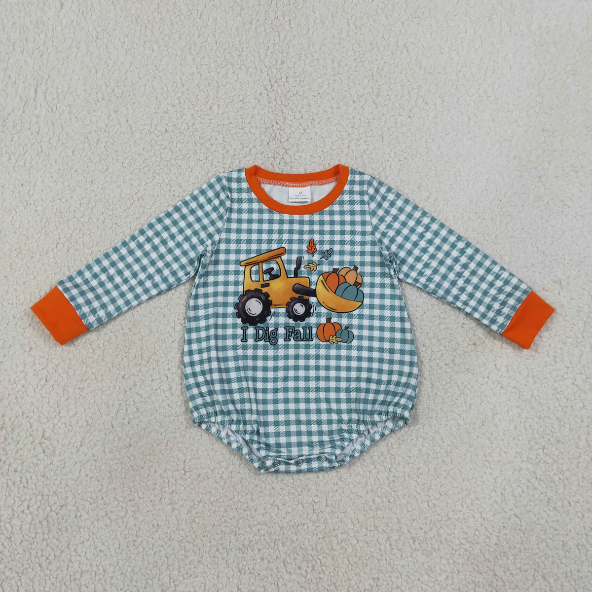 NEW RTS NO MOQ milk silk LR3237 Baby Boys Pumpkins Truck Checked Fall Long Sleeve Cute Romper