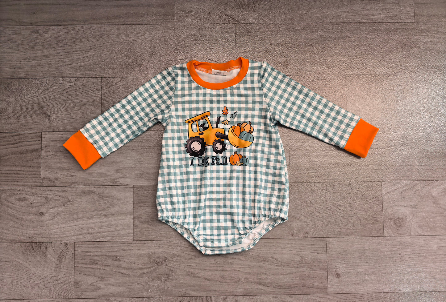 (Sample) No moq milk silk LR3237 Baby Boys Pumpkins Truck Checked Fall Long Sleeve Cute Romper