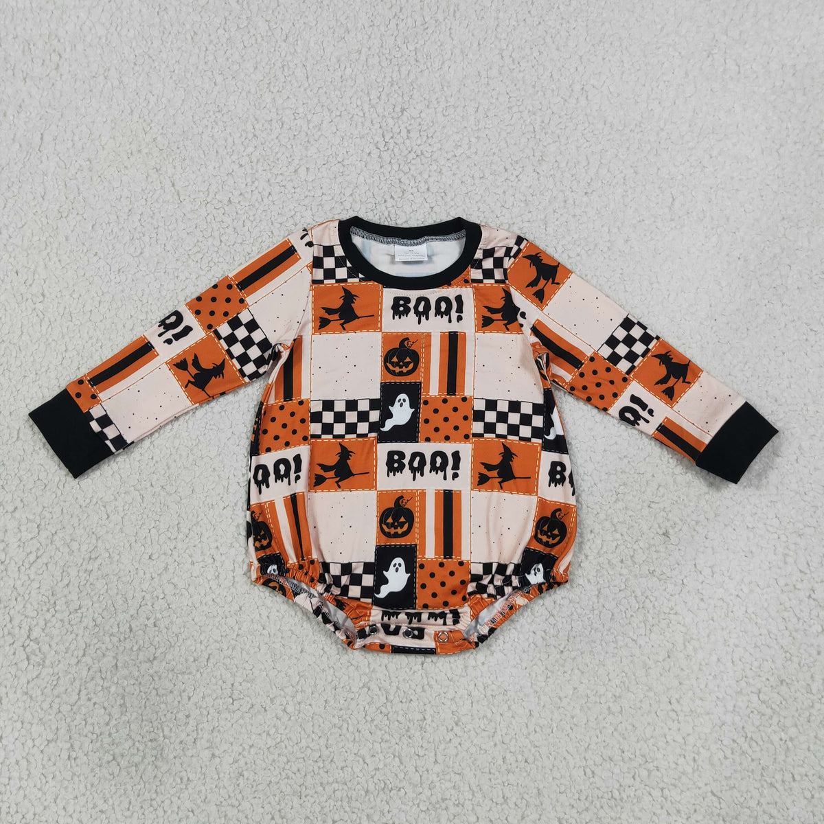 NEW RTS NO MOQ milk silk LR3239 Baby Boys Long Sleeve Ghost Pumpkins Print Halloween Romper
