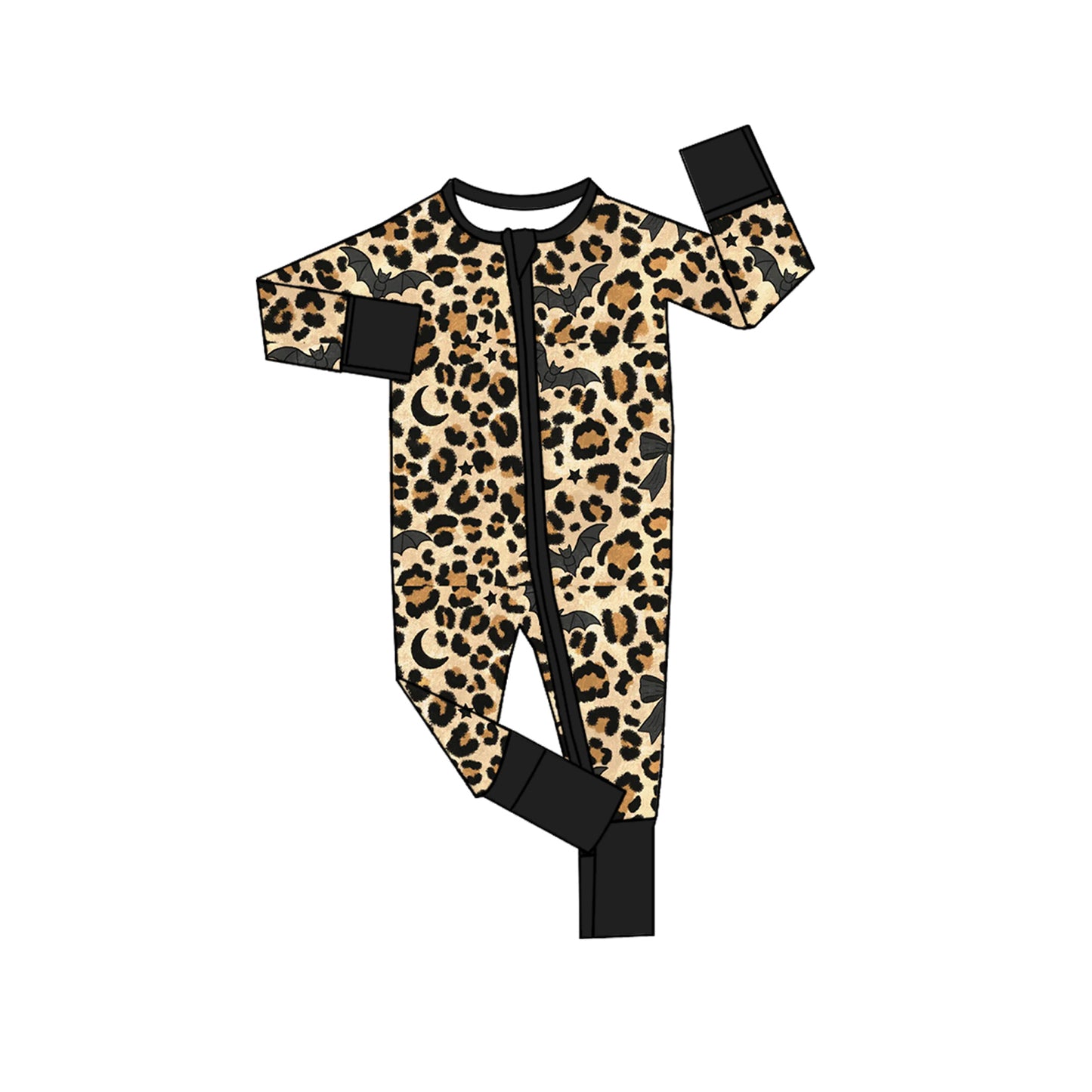 (Preorder new) No moq Kids Leopard Bats Halloween Print Long Sleeve Top Pant Halloween Pajama Set Rompers Blankets Adult Pajama Set
