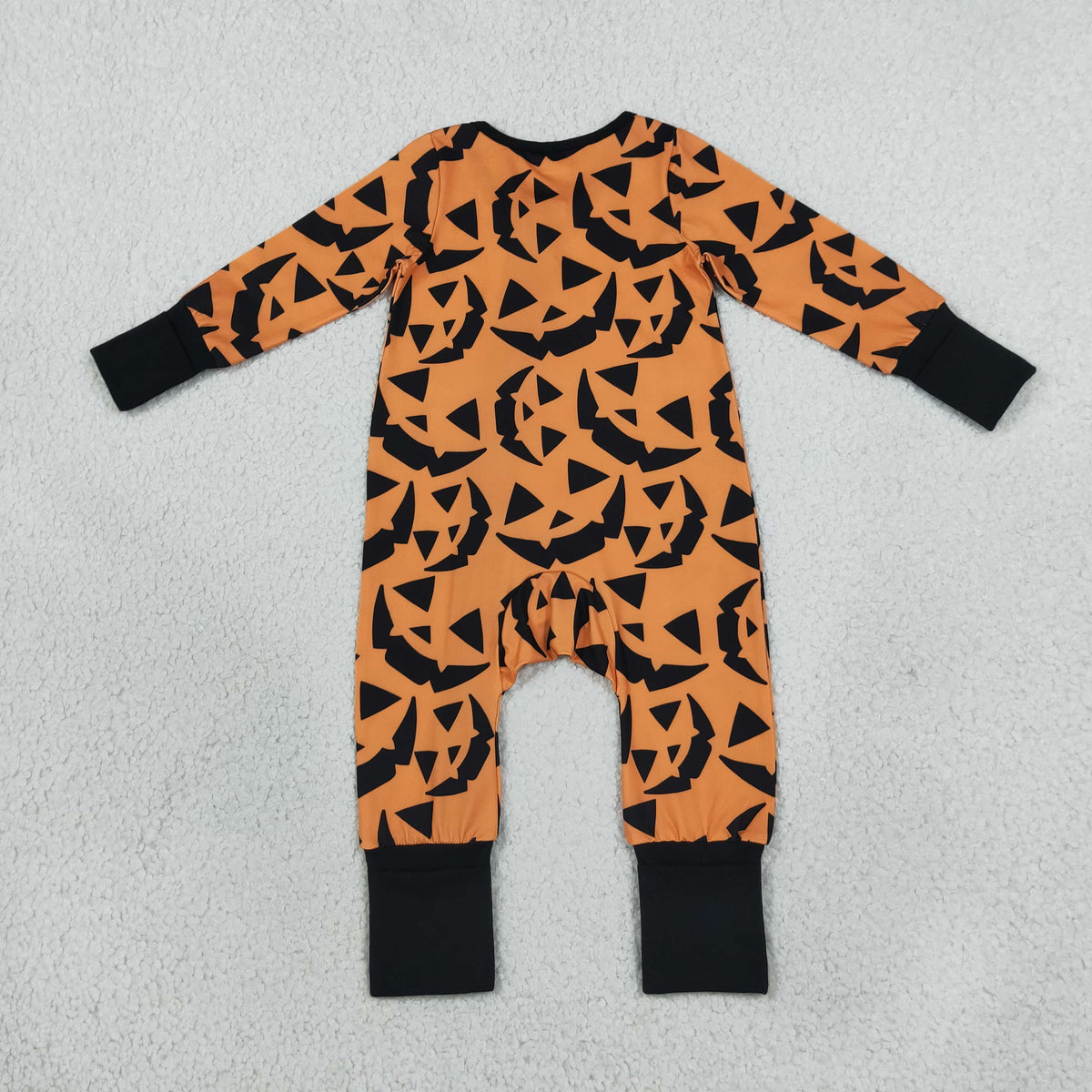 NEW RTS NO MOQ milk silk LR3243 Baby Boys Ghost Pumpkins Long Sleeve Halloween Casual Two Way Zip Convertible Romper