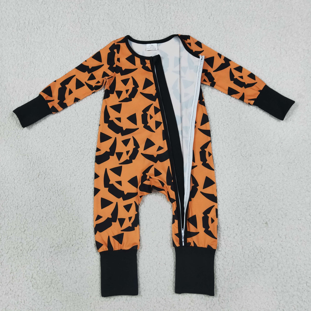 NEW RTS NO MOQ milk silk LR3243 Baby Boys Ghost Pumpkins Long Sleeve Halloween Casual Two Way Zip Convertible Romper