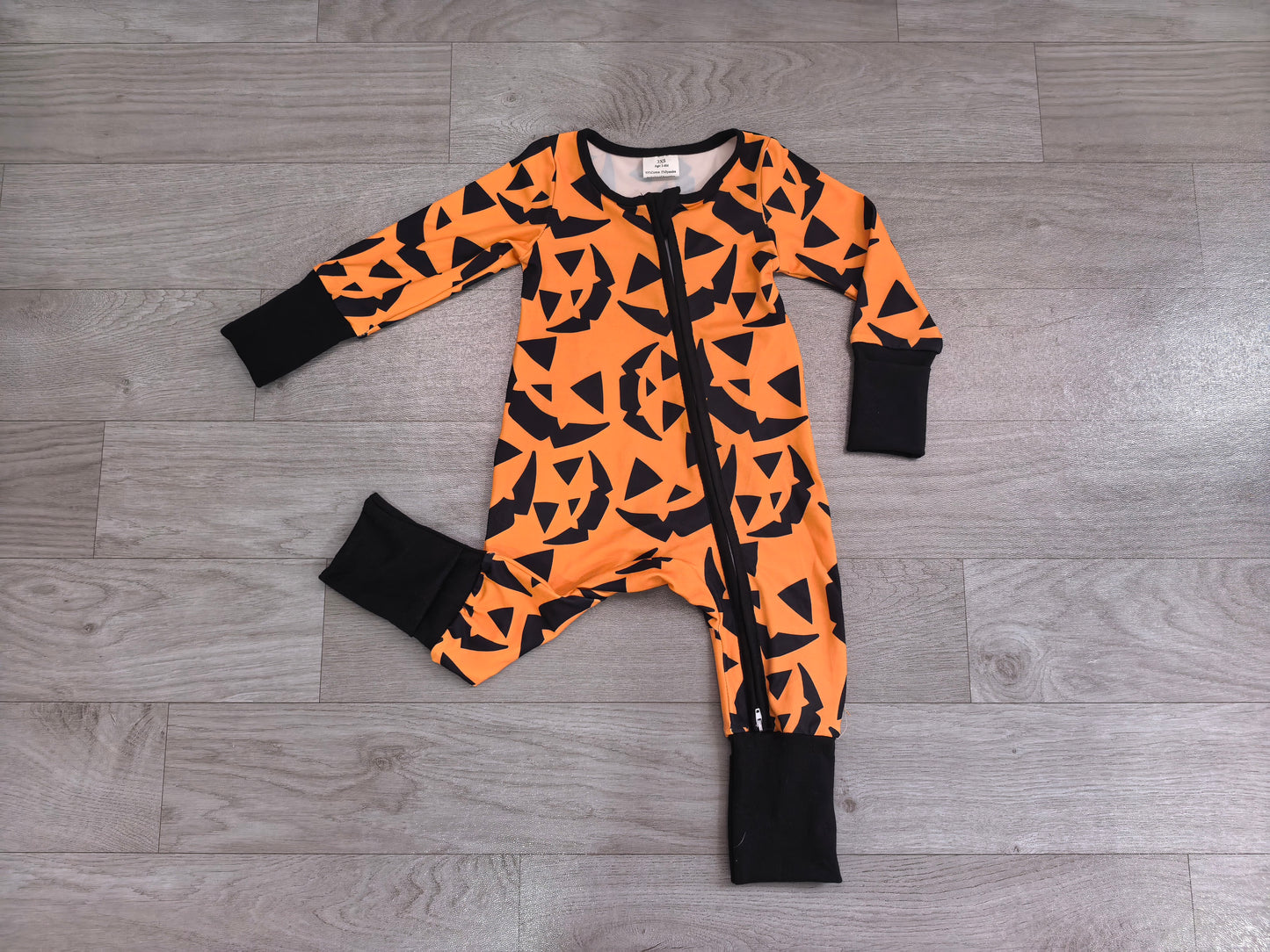 (Sample) No moq milk silk LR3243 Baby Boys Ghost Pumpkins Long Sleeve Halloween Two Way Zip Convertible Romper