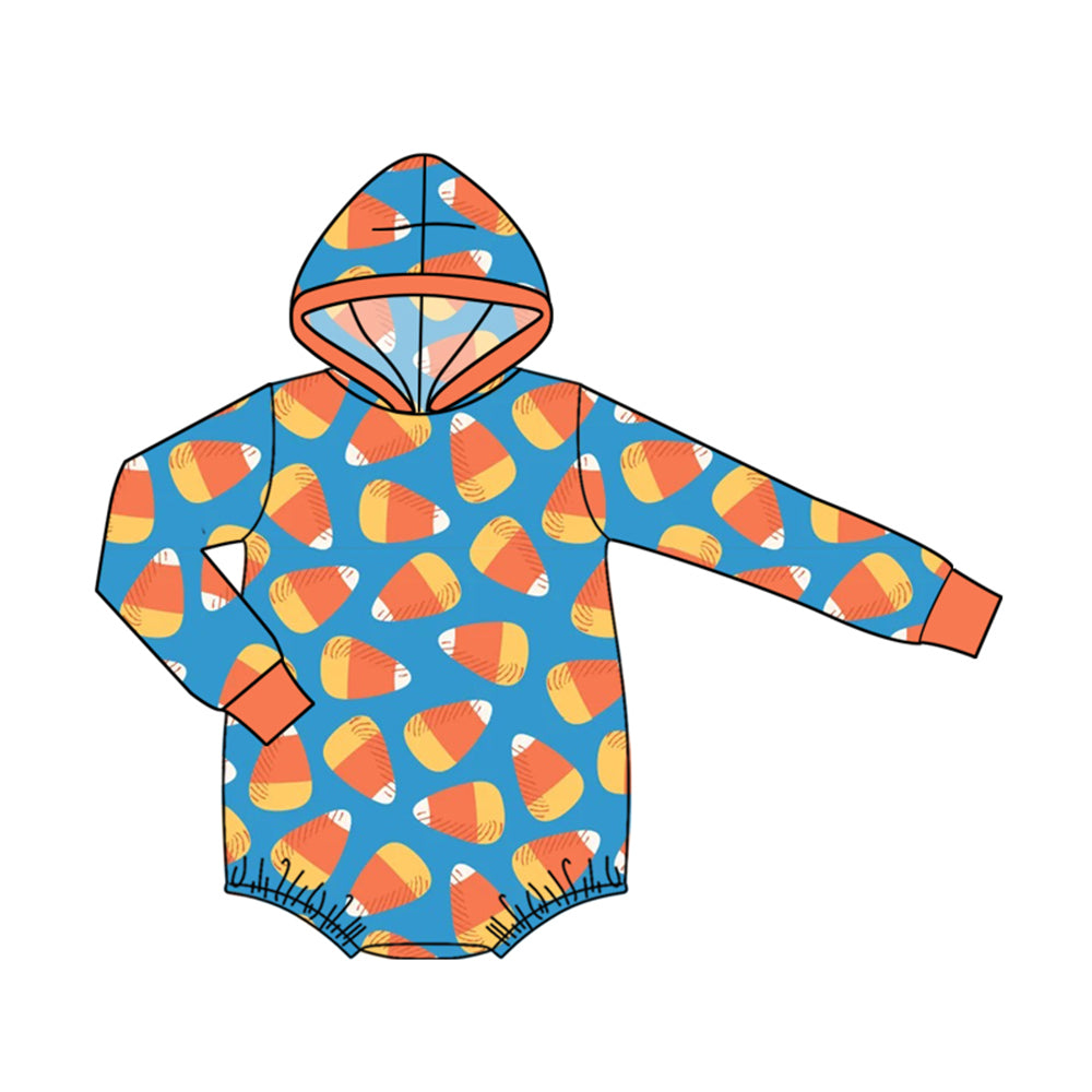 (Preorder new) No moq Baby Boys Halloween Candy Print Zip Pullover Pocket Top Matching Jogger Set Rompers