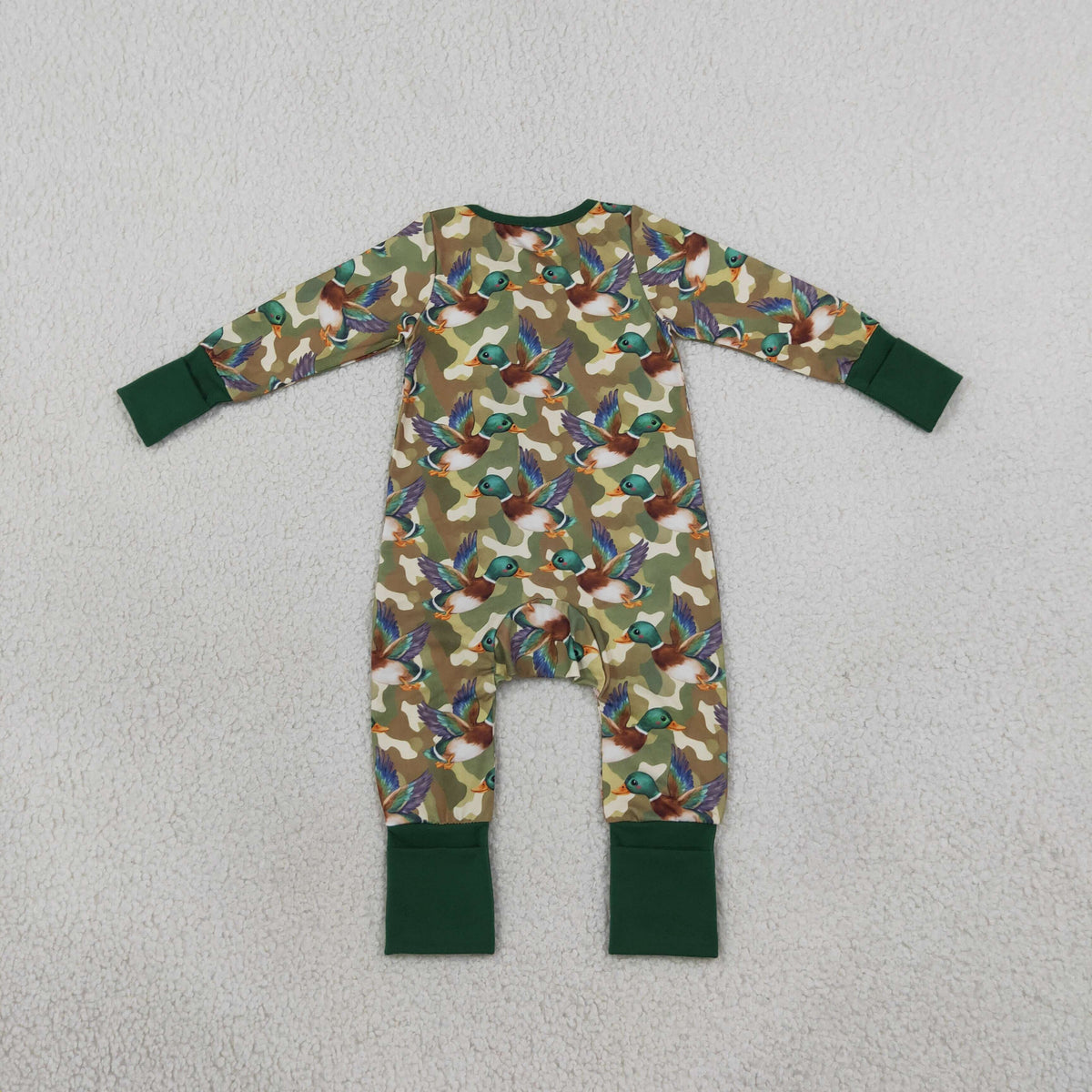NEW RTS NO MOQ milk silk LR3249 Baby Camo Duck Print Long Sleeve Zipper Casual Romper
