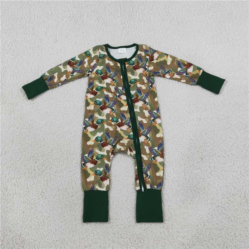 RTS NO MOQ Sibling milk silk Baby Boys Duck Camo Print Hoodie Pant Set Zipper Romper And Baby Swaddle Blanket