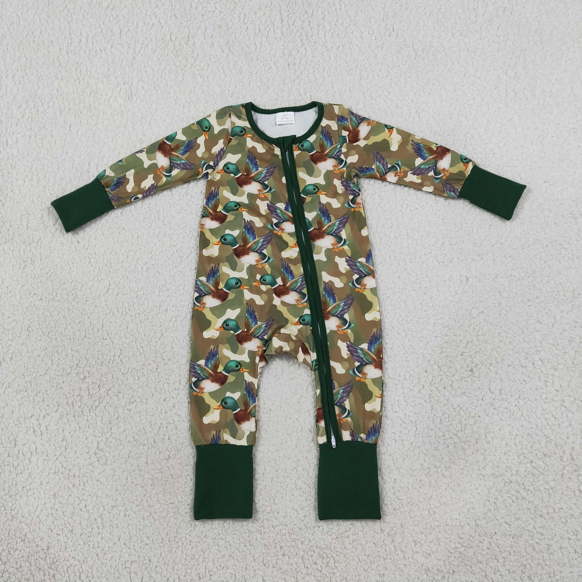 NEW RTS NO MOQ milk silk LR3249 Baby Camo Duck Print Long Sleeve Zipper Casual Romper