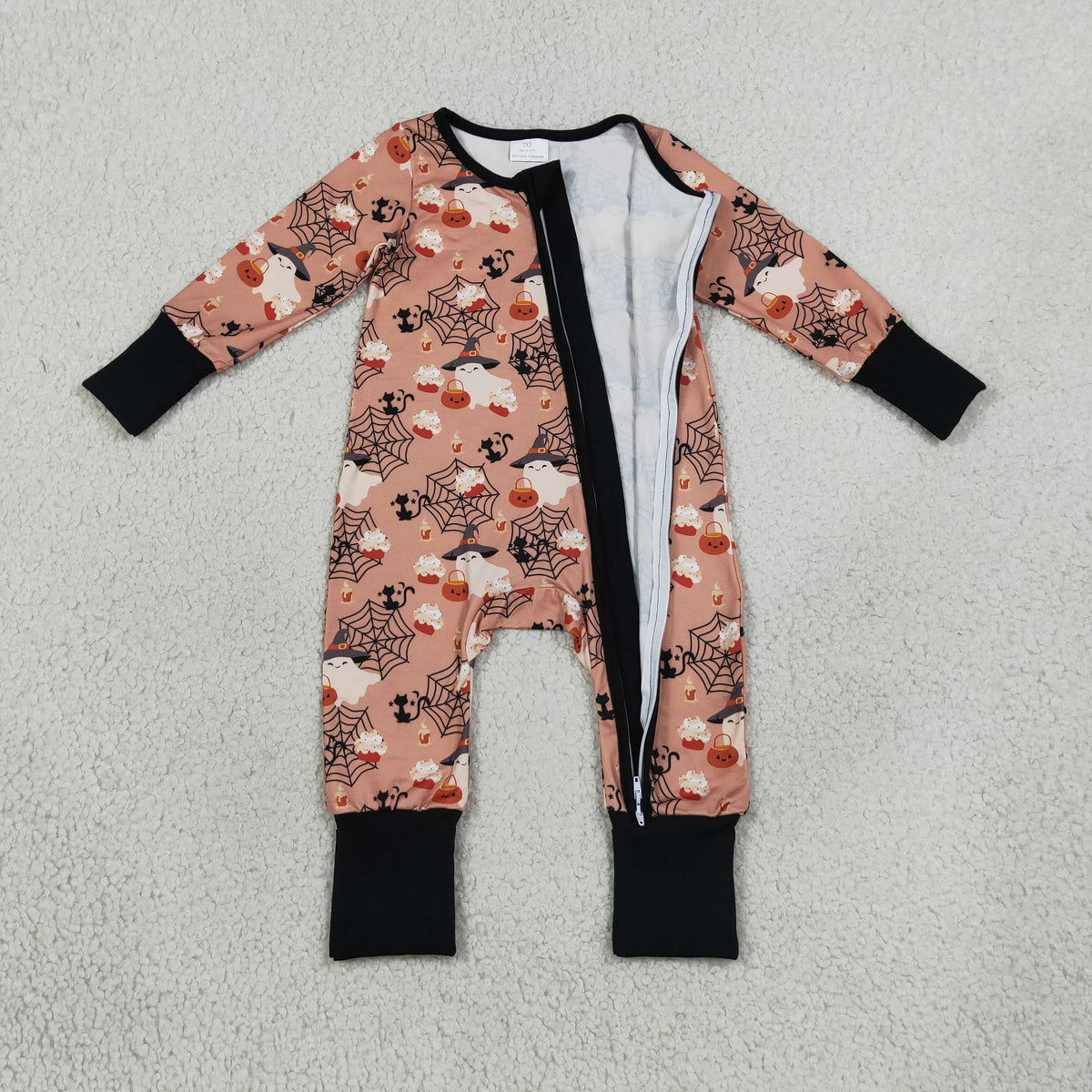 NEW RTS NO MOQ milk silk LR3250 Baby Boys Ghost Pumpkins Halloween Two Way Zip Convertible Holiday Rompers
