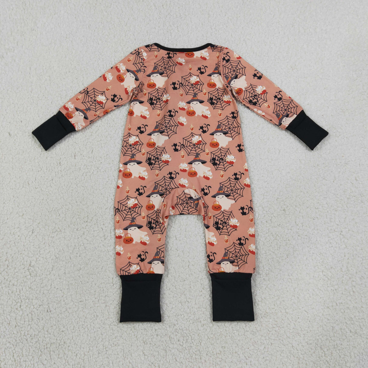 NEW RTS NO MOQ milk silk LR3250 Baby Boys Ghost Pumpkins Halloween Two Way Zip Convertible Holiday Rompers