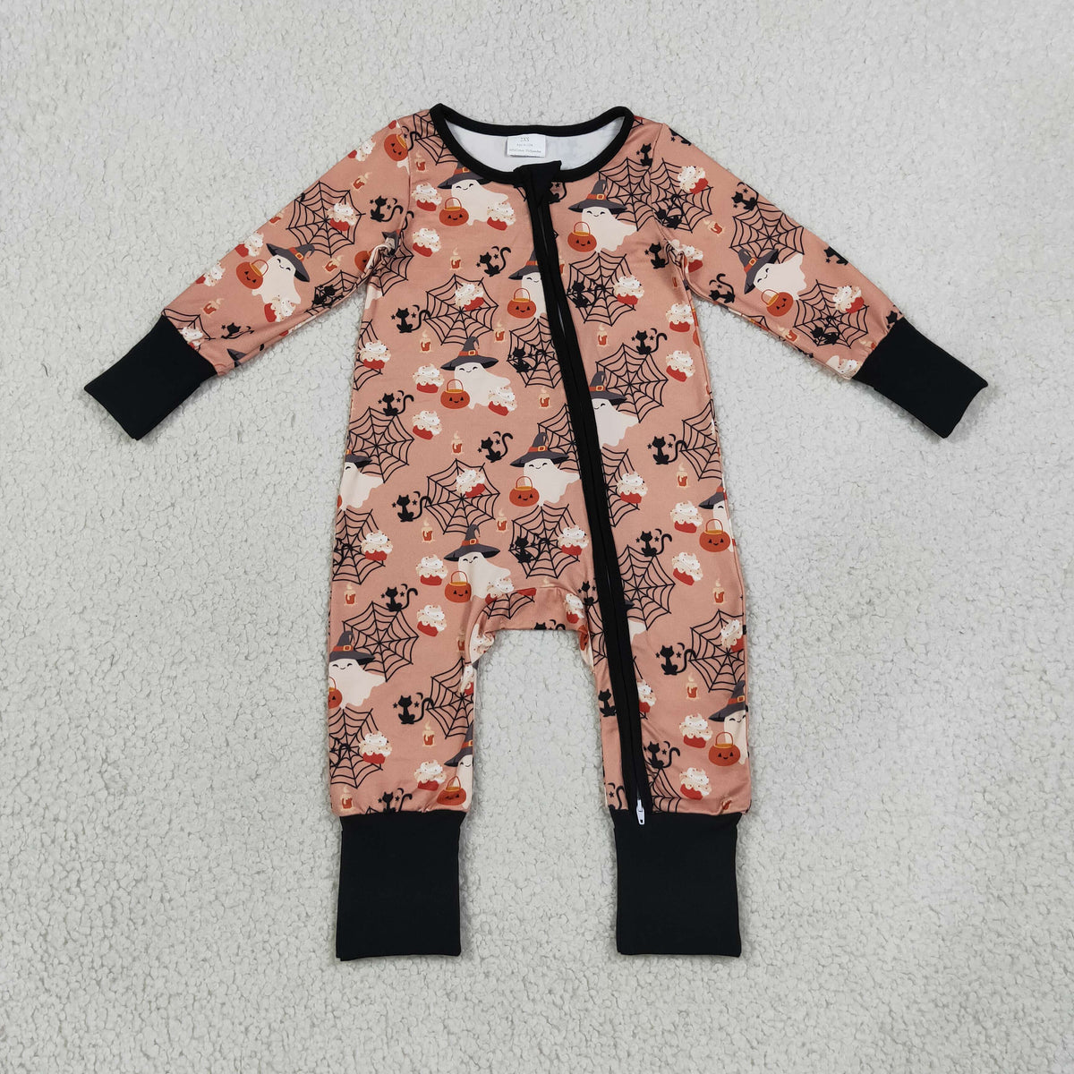 NEW RTS NO MOQ milk silk LR3250 Baby Boys Ghost Pumpkins Halloween Two Way Zip Convertible Holiday Rompers