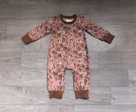 (Sample) No moq milk silk LR3253 Baby Girls Green Camo Long Sleeve Rompers